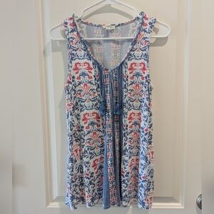Elegant Blue and Pink Patterned Sleeveless Top
